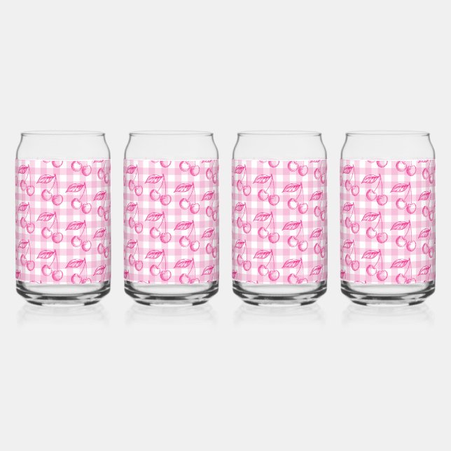 Pink Coquette Cherry Aesthetic Can Glass (Front)