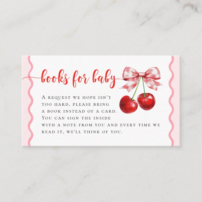 Pink Coquette Cherry Baby Shower Books For Baby Enclosure Card (Front)