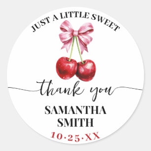 Pink Coquette Cherry Baby Shower Party Favor Classic Round Sticker