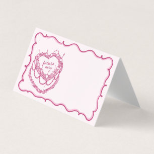 Pink Coquette Cherry Cake Bridal Shower Place Card