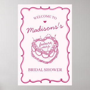 Pink Coquette Cherry Cake Bridal Shower Welcome Poster