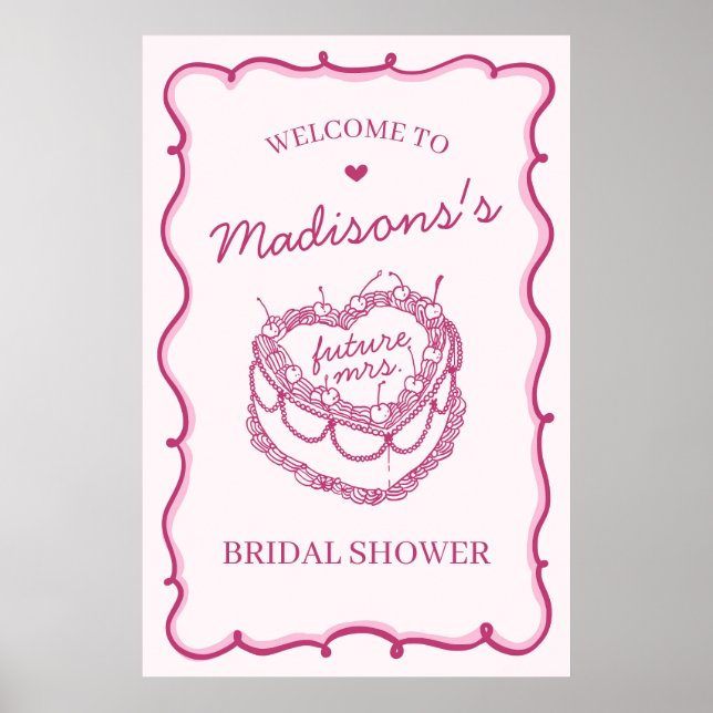 Pink Coquette Cherry Cake Bridal Shower Welcome Poster (Front)