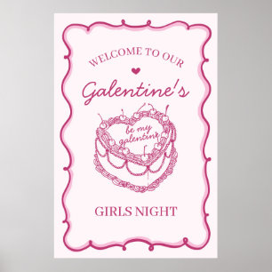 Pink Coquette Cherry Cake Galentines Party Welcome Poster