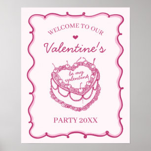 Pink Coquette Cherry Cake Valentines Party Welcome Poster