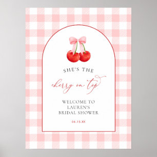 Pink Coquette Cherry on Top Baby Shower Welcome Poster