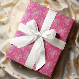 Pink Coquette Christmas Light Bows Wrapping Paper