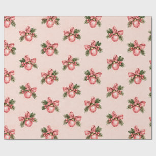 Pink Coquette Christmas Ornament Pattern Wrapping Paper