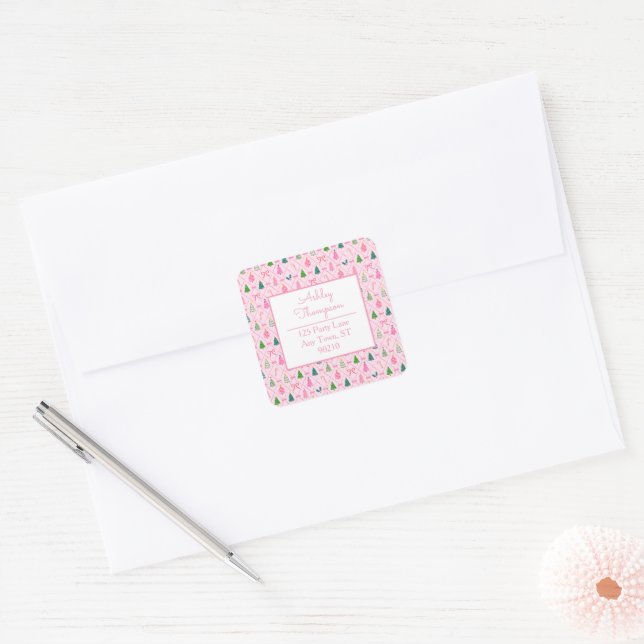 Pink Coquette Christmas Square Sticker (Envelope)