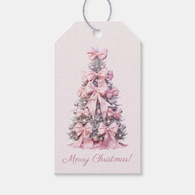 Pink Coquette Christmas Tree Gift Tags (Front)