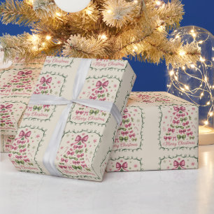 Pink Coquette Christmas Tree Girly Trendy Xmas Wrapping Paper