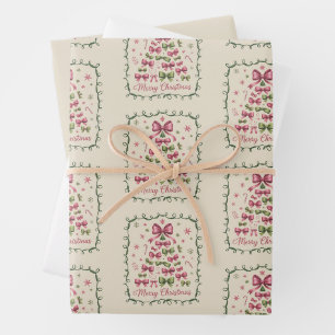 Pink Coquette Christmas Tree Girly Trendy Xmas Wrapping Paper Sheet