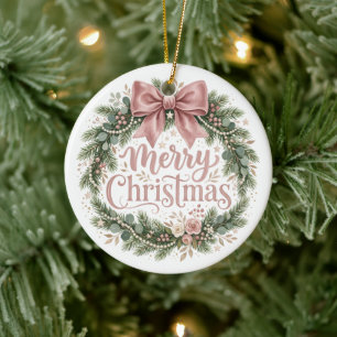 Pink Coquette Christmas Wreath   Pinkmas Ceramic Tree Decoration