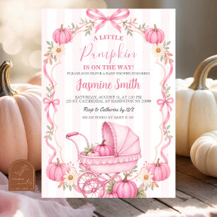 Pink Coquette Cottage Fall Pumpkin Baby Shower Invitation