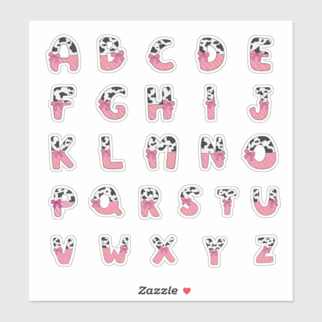 Pink Coquette Cow Print Alphabet Cowgirl Letters (Sheet)