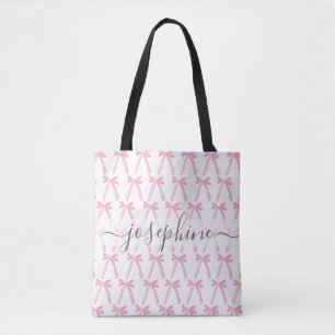 Pink coquette cute bow ribbons personalized tote bag