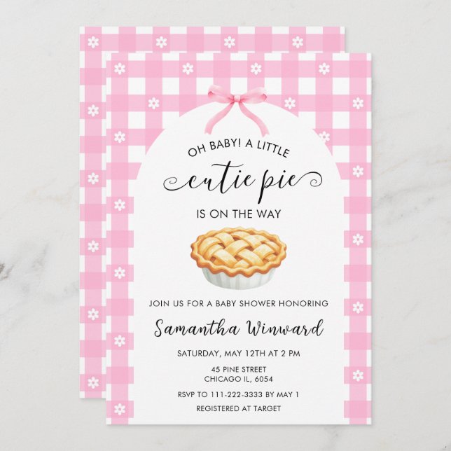 Pink Coquette Cutie Pie Baby Shower Invitation (Front/Back)