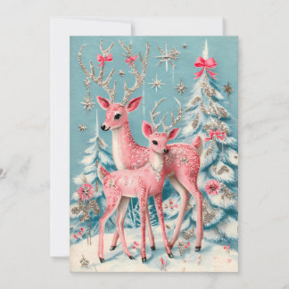 Pink Coquette Deer Vintage Christmas Card