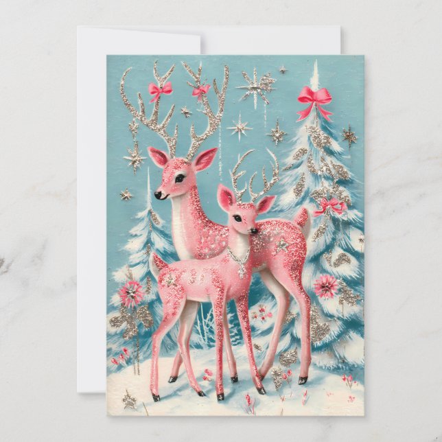 Pink Coquette Deer Vintage Christmas  Card (Front)