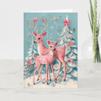 Pink Coquette Deer Vintage Christmas Card