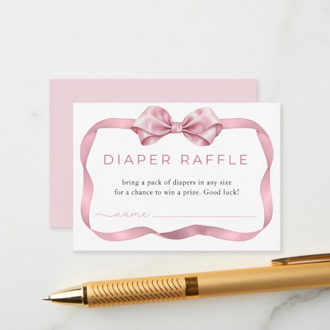 Pink Coquette Diaper Raffle Card – Elegant Bow Bab (Front/Back In Situ)