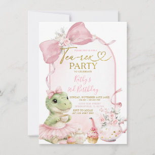 Pink Coquette Dinosaur Tea-Rex Party Girl Birthday Invitation