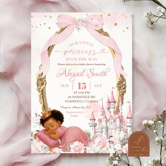 Pink Coquette Fairytale African Girl Baby Shower Invitation (Creator Uploaded)
