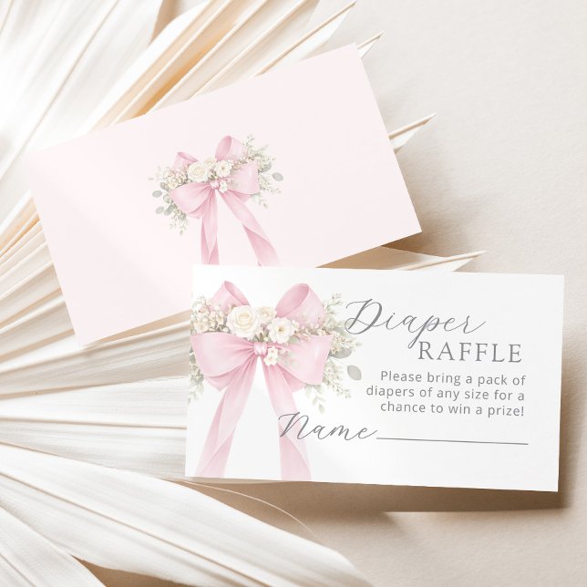 Pink Coquette Floral Bow Diaper raffle ticket  Enclosure Card (Creator Uploaded)