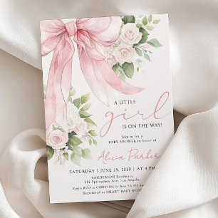 Pink coquette floral bow girl baby shower invitation