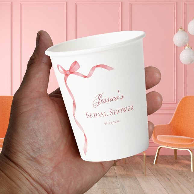 Pink Coquette French Ribbon Bow Bridal Shower Paper Cups (Creator Uploaded)
