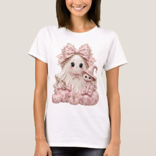 Pink Coquette Ghost Halloween Cute Witch Kitten T-Shirt