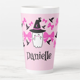 Pink Coquette Ghost with Bows Halloween Latte Mug