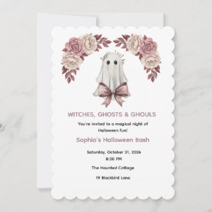 Pink Coquette Halloween Floral Invitation