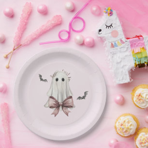 Pink Coquette Halloween Ghost Paper Plate