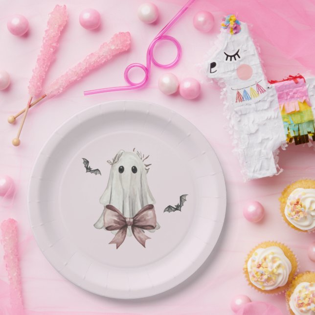 Pink Coquette Halloween Ghost Paper Plate (Party)