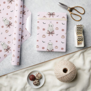 Pink Coquette Halloween Ghost Wrapping Paper