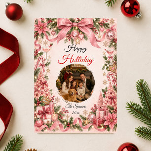 Pink Coquette Holiday Family Portrait Card