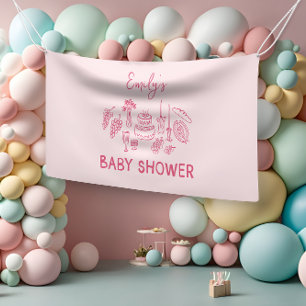 Pink coquette modern hand drawn baby shower banner