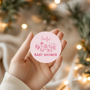 Pink coquette modern hand drawn baby shower classic round sticker
