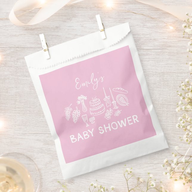 Pink coquette modern hand drawn baby shower favour bags (Clipped)