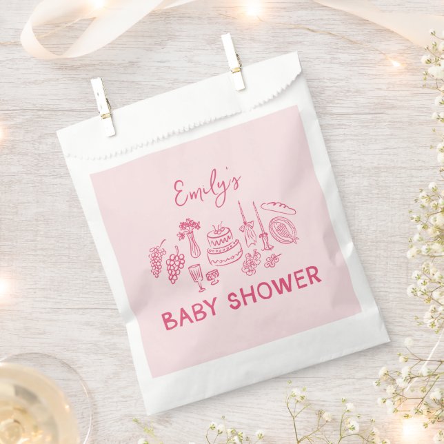 Pink coquette modern hand drawn baby shower favour bags (Clipped)
