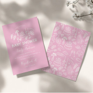 Pink coquette modern hand drawn baby shower invitation