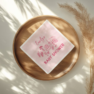 Pink coquette modern hand drawn baby shower napkin