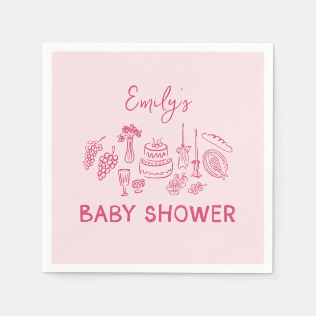 Pink coquette modern hand drawn baby shower napkin (Front)