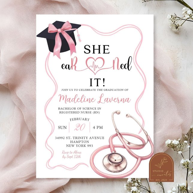Pink Coquette Nurse Graduation Invitation (Creator Uploaded)