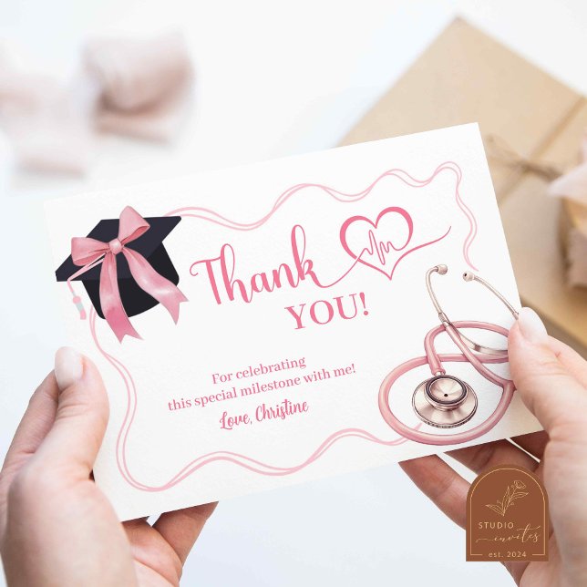 Pink Coquette Nurse Graduation Thank You Card (Creator Uploaded)