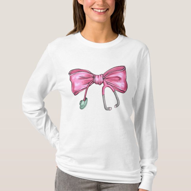 Pink Coquette Nurse Stethoscope Bow  T-Shirt (Front)