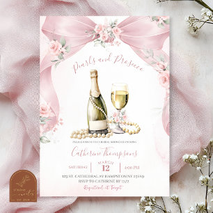 Pink Coquette Pearls and Prosecco Bridal Shower Invitation