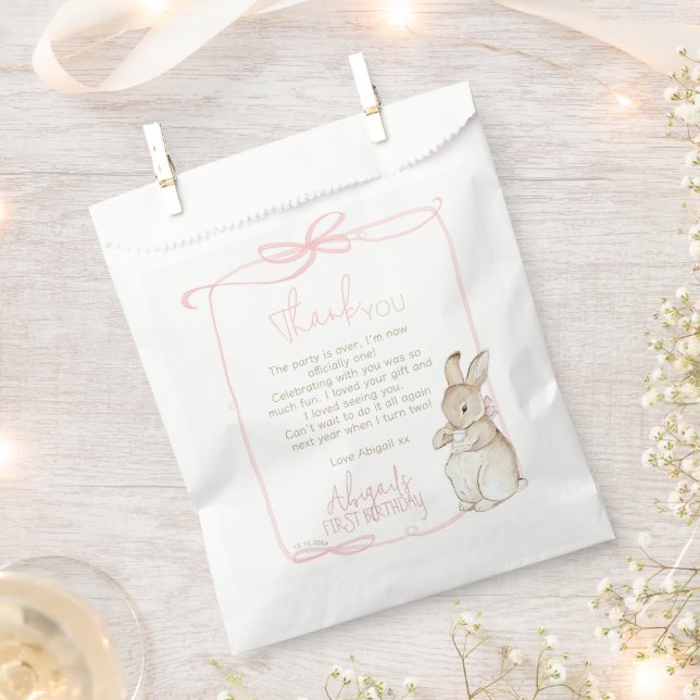 Pink Coquette Peter the Rabbit 1st First Birthday Favour Bags (Clipped)