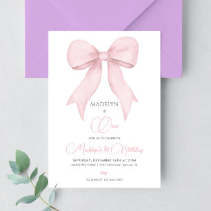 Pink Coquette Pink Bow Girl 1st Birthday Invitation