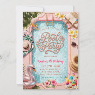 Pink Coquette Pool party Summer Swim Birthday Invitation